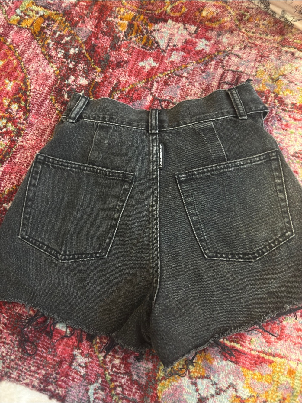Authentic Alexander Wang Black High-Rise Frayed Hem Denim Shorts - Picture 6 of 8
